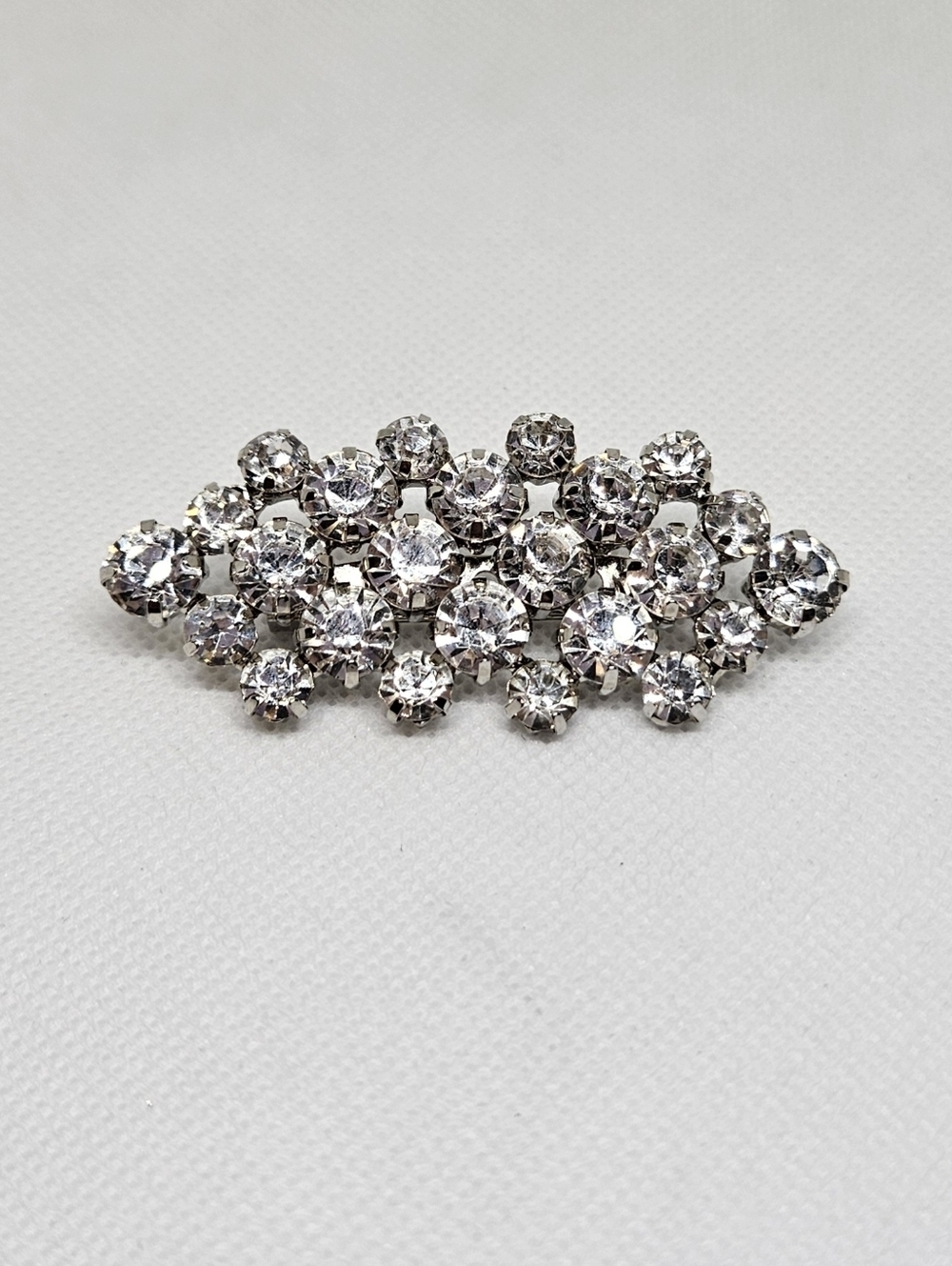 Vintage Clear Rhinestone Cluster Brooch Silver Tone Statement Pin